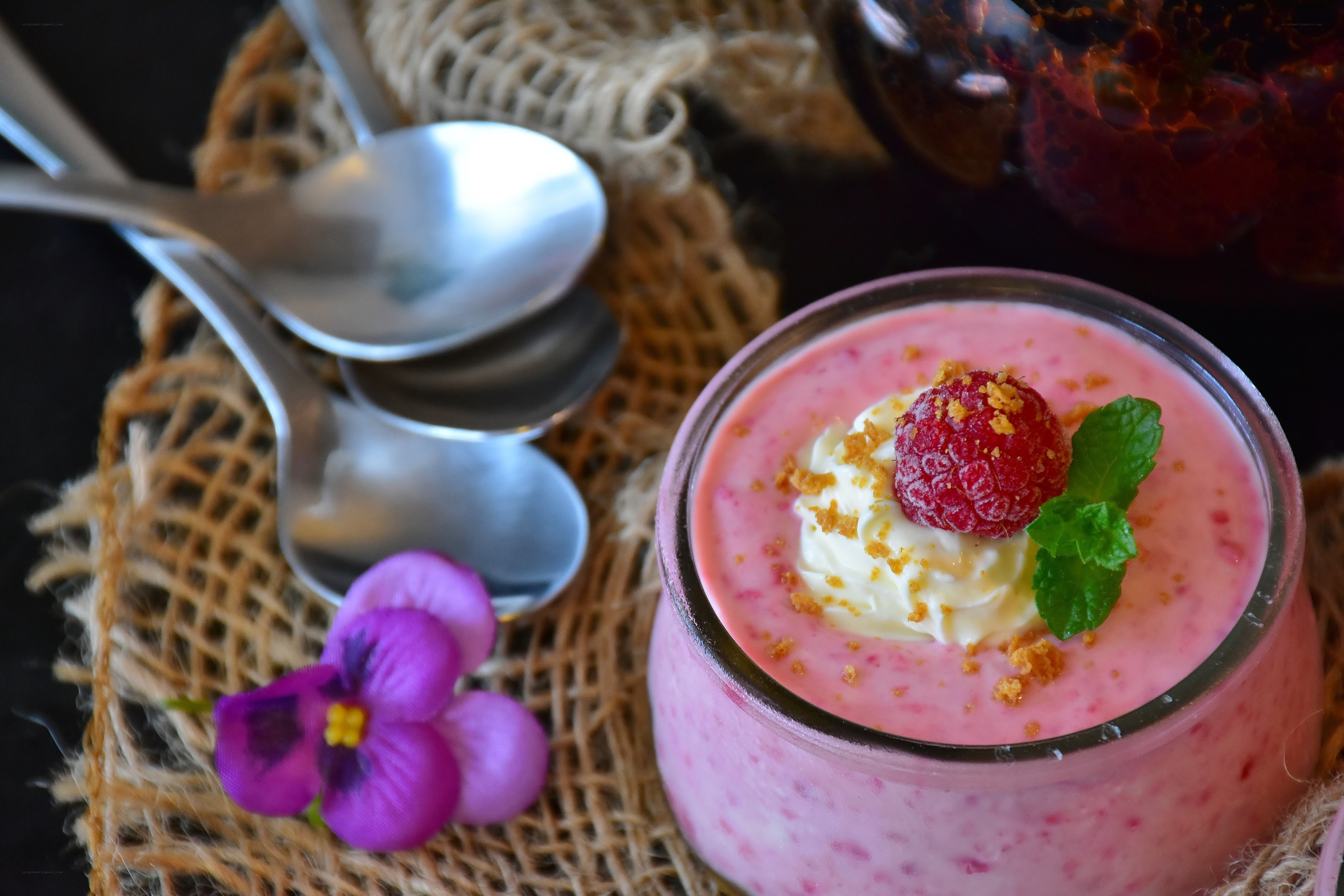 raspberry dessert in a jar