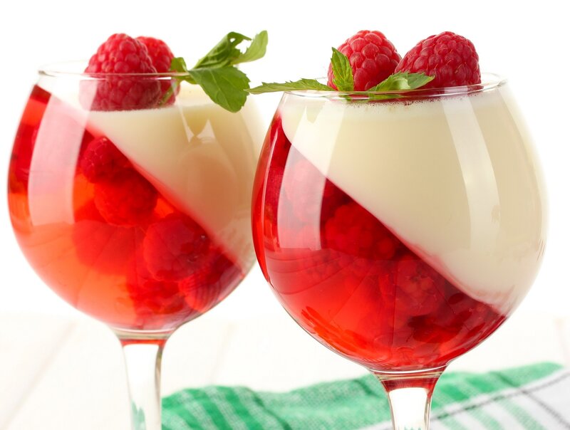 Raspberry Dessert in Glasses — Red, Fresh, Photograph
