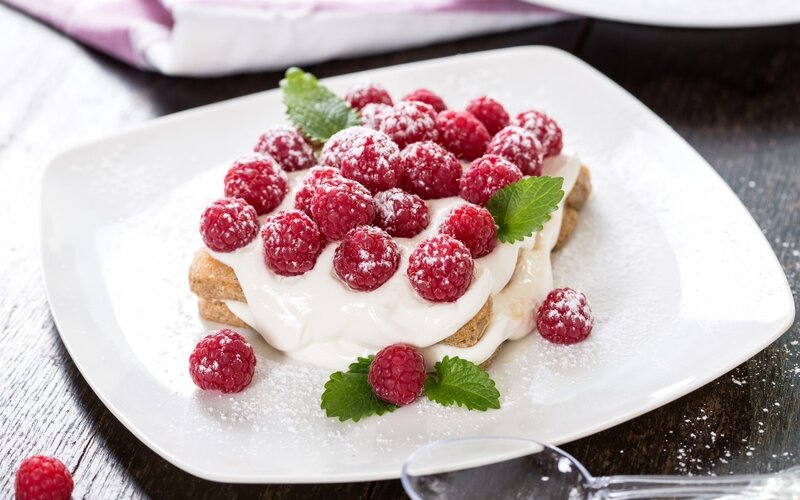 Raspberry Dessert on Plate