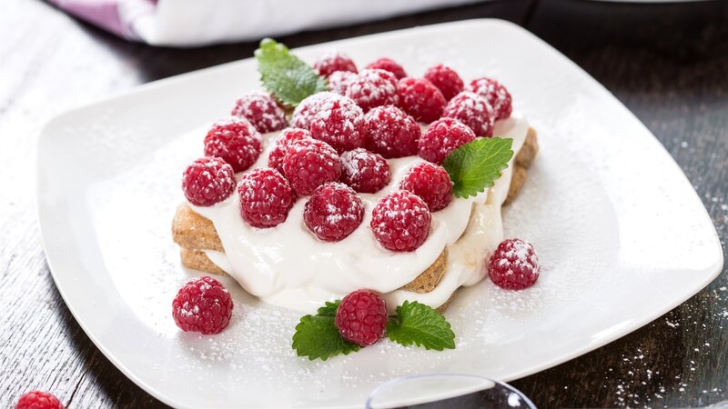 Raspberry Dessert on Plate — White