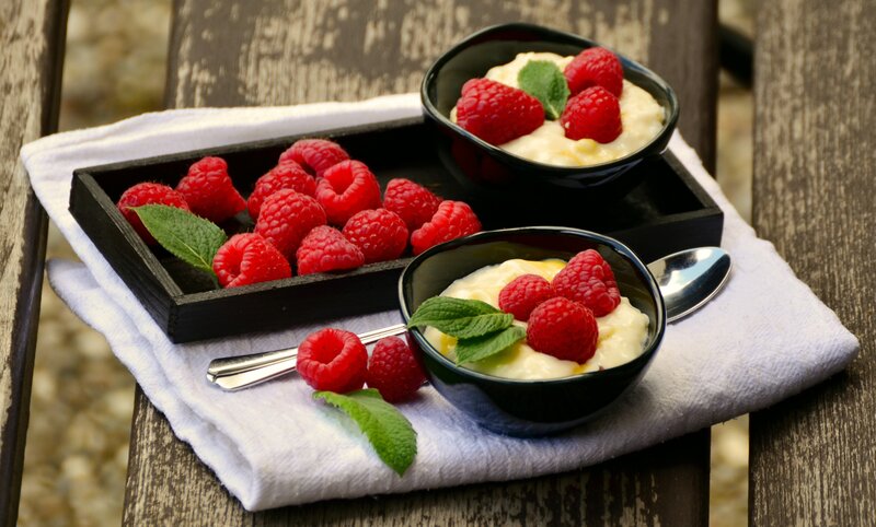Raspberry dessert with mint