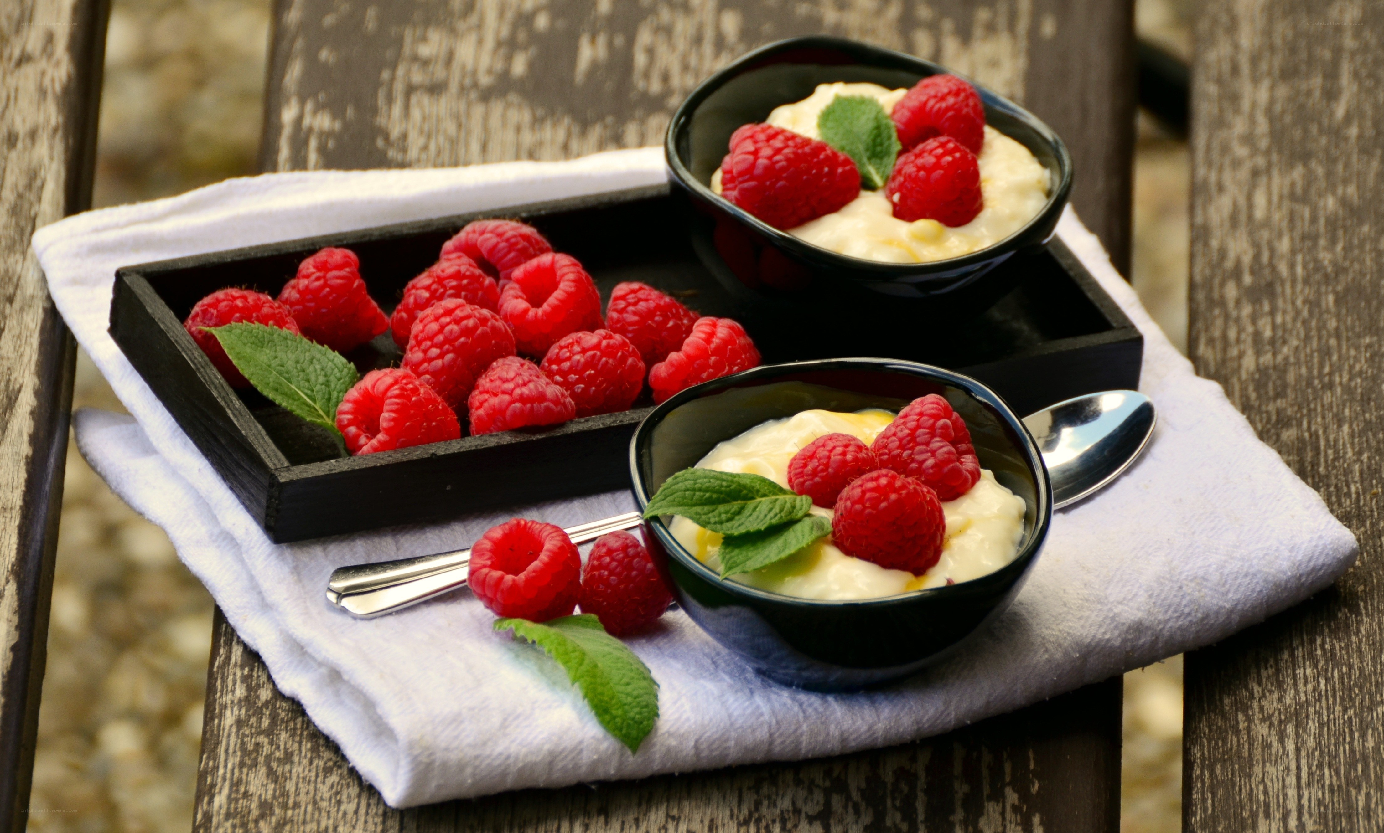 Raspberry dessert with mint
