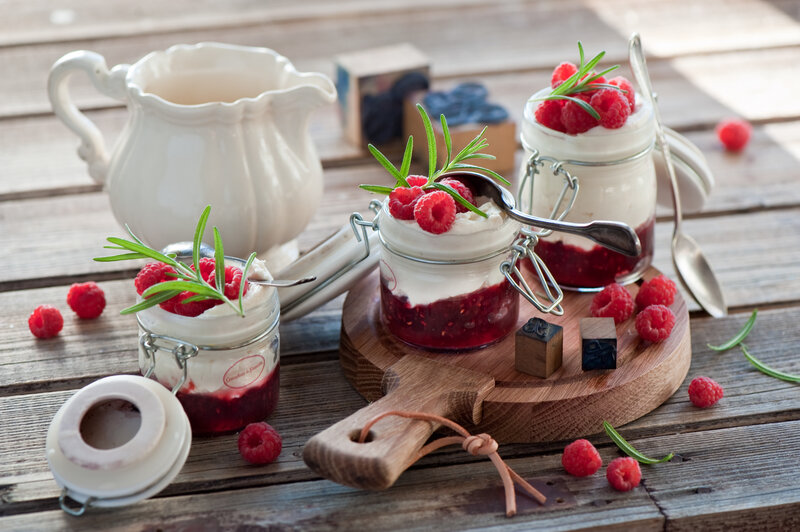 Raspberry Desserts in Jars