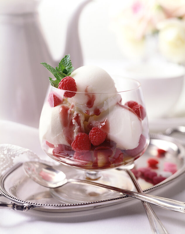 Raspberry ice cream dessert