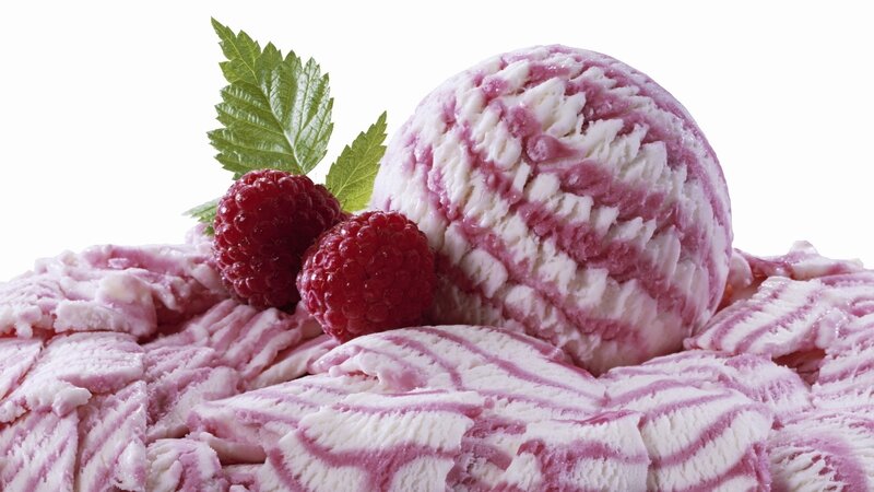 Raspberry Ice Cream — White, Fresh, Photograph, Raspberries