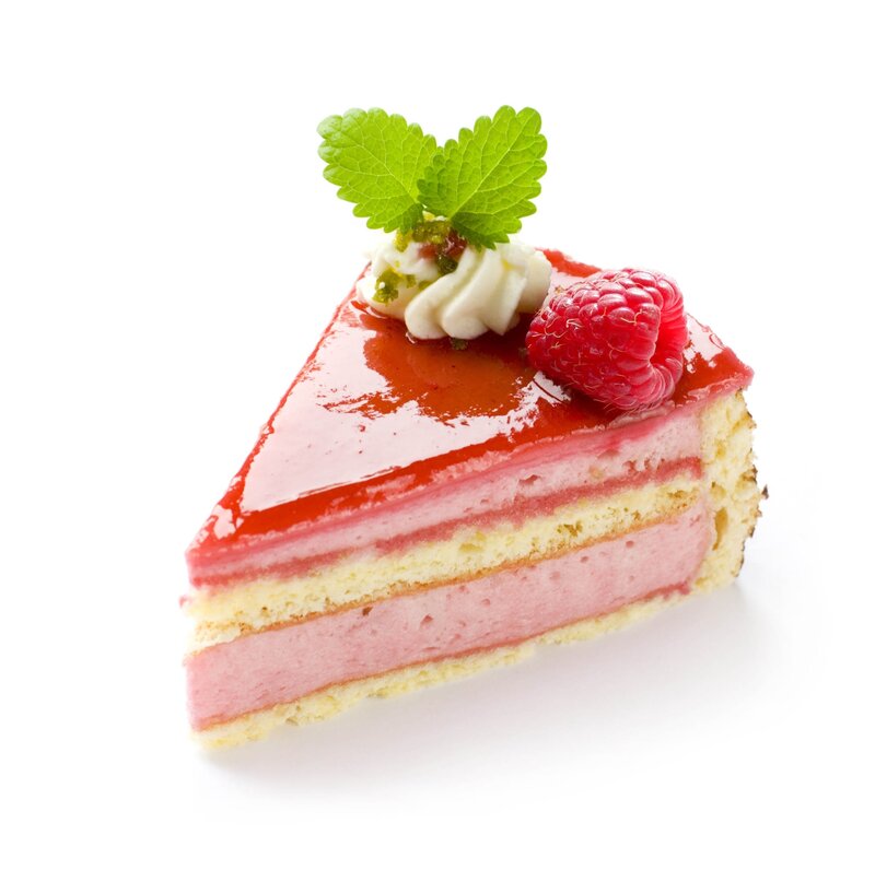raspberry mousse cake slice
