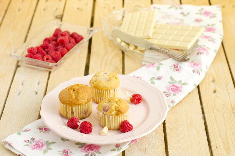 Raspberry Muffins on Plate — Pink