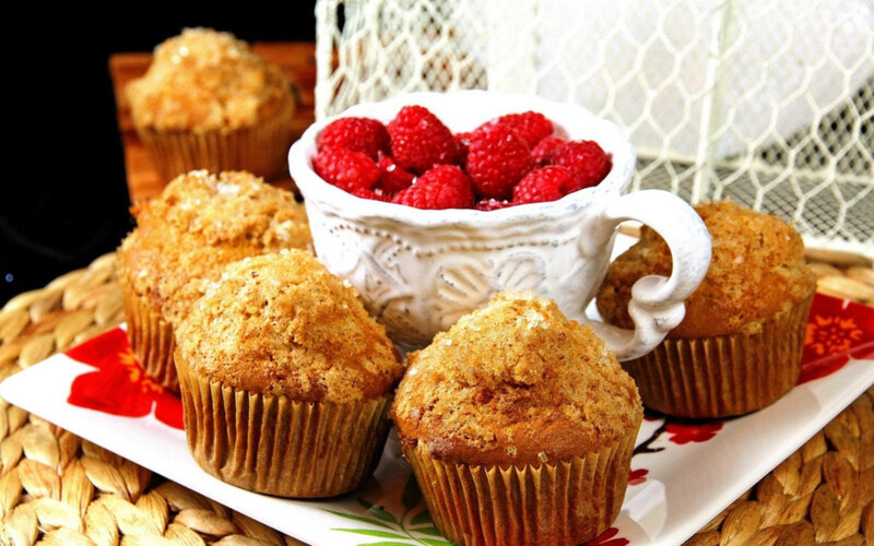 Raspberry Muffins on Plate