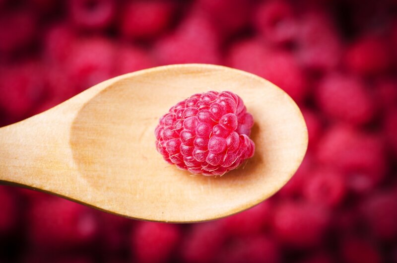 Raspberry on Wooden Spoon