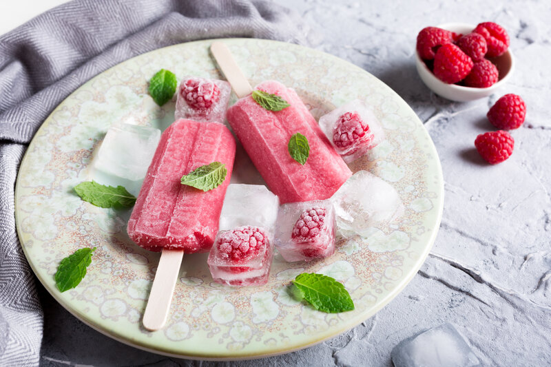 Raspberry Popsicles on Plate
