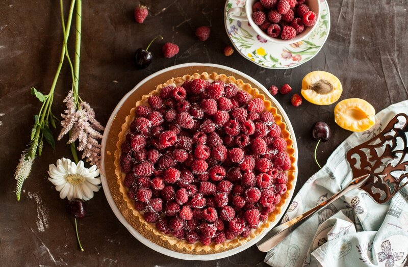 Raspberry Tart on Table