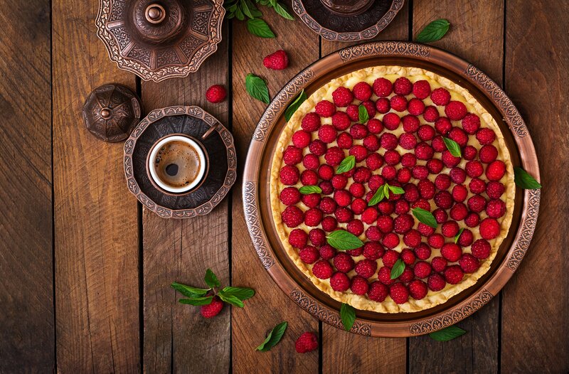 Raspberry Tart on Wood
