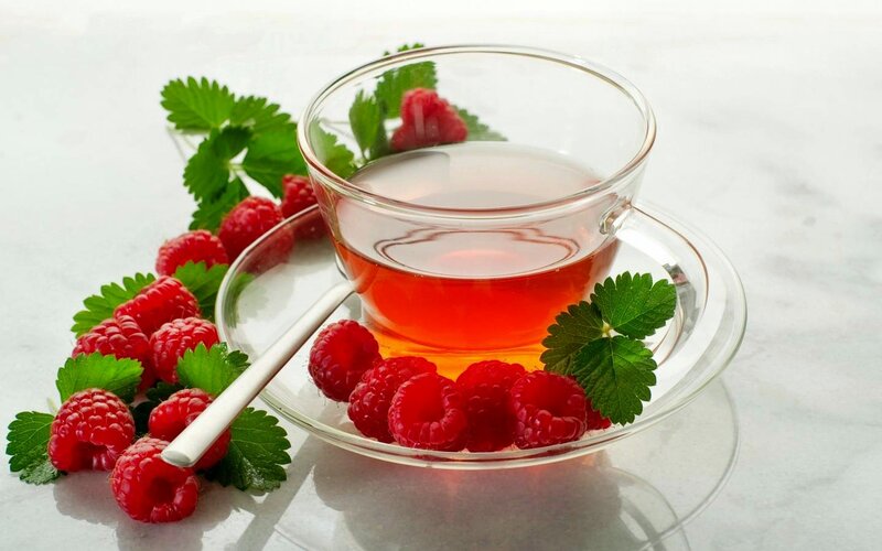 Raspberry Tea in Glass Cup — Red