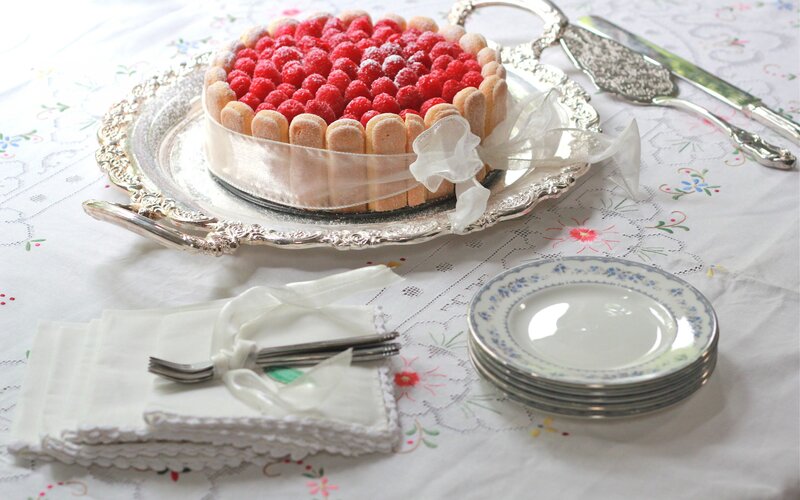Raspberry Torte on Silver Tray