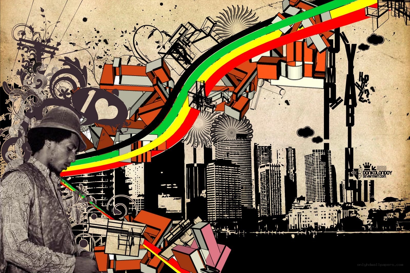 Rasta artist with cityscape