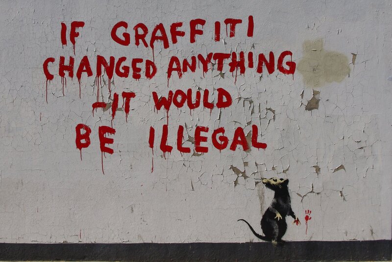 Rat Graffiti on Wall — White, Provocative
