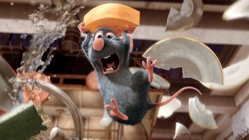 Rat Holding Cheese — Gray, Chaotic, 3d Render, Broken Plates