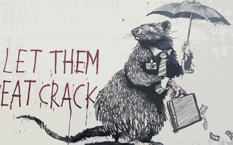 rat in suit with umbrella