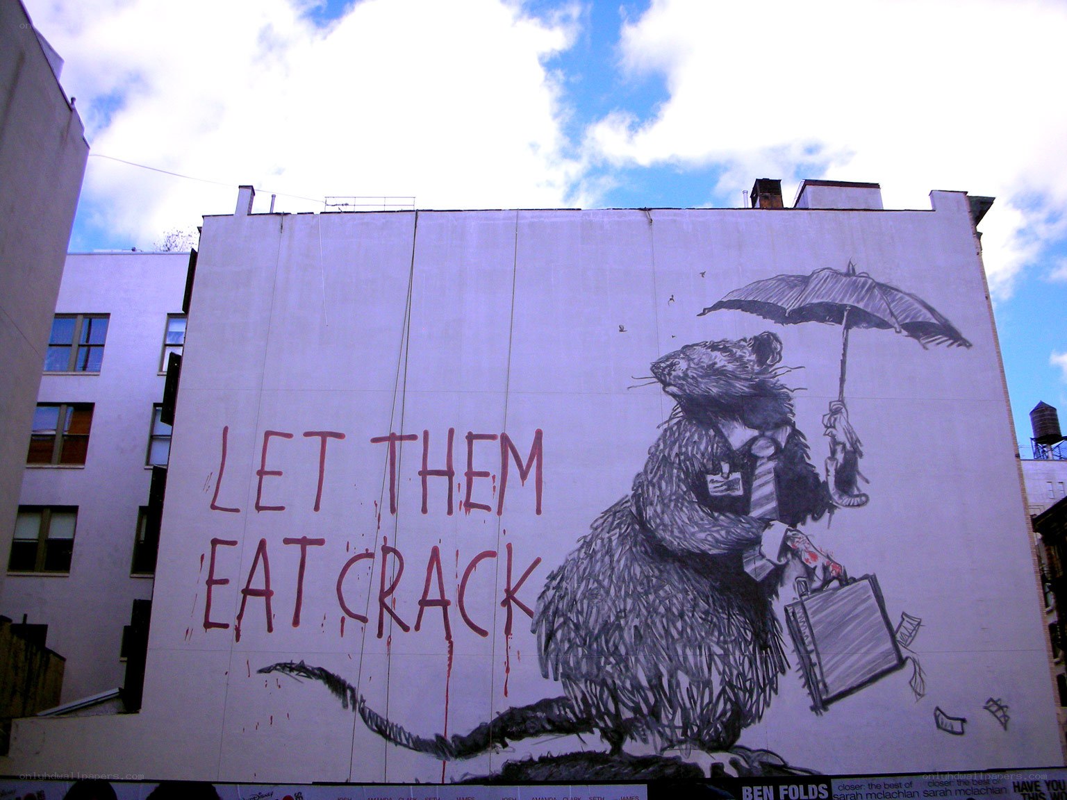 Rat mural with umbrella