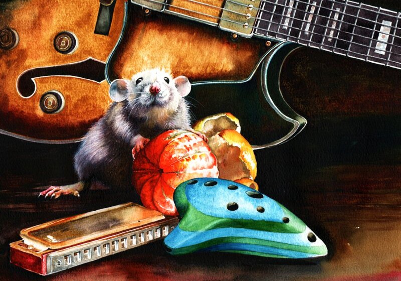 Rat with Musical Instruments