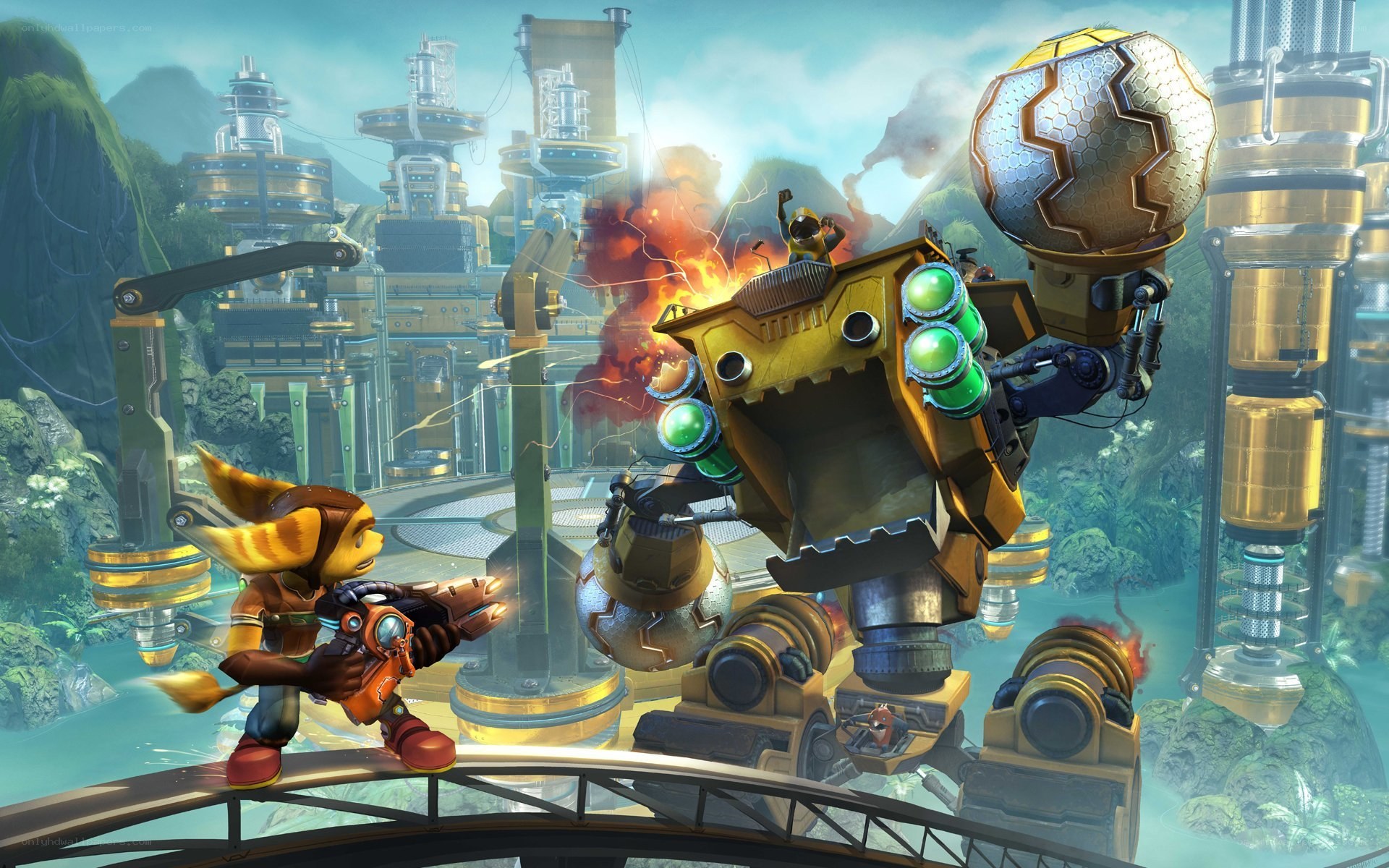 Ratchet battles a giant robot