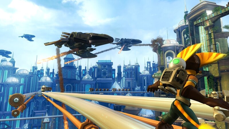 Ratchet & Clank in futuristic city
