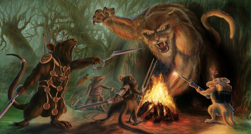 Rats battle a giant beast