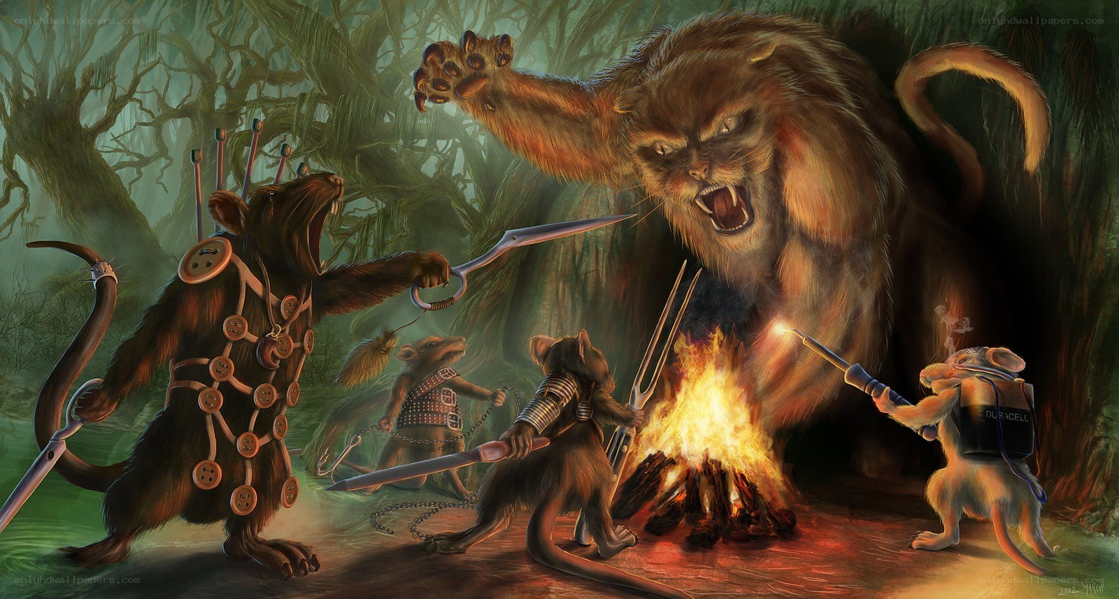 Rats battle a giant beast