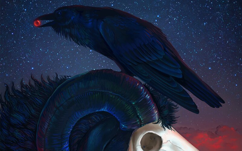 Raven on Skull — Blue, Dramatic