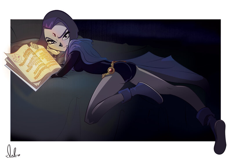 Raven reading a book