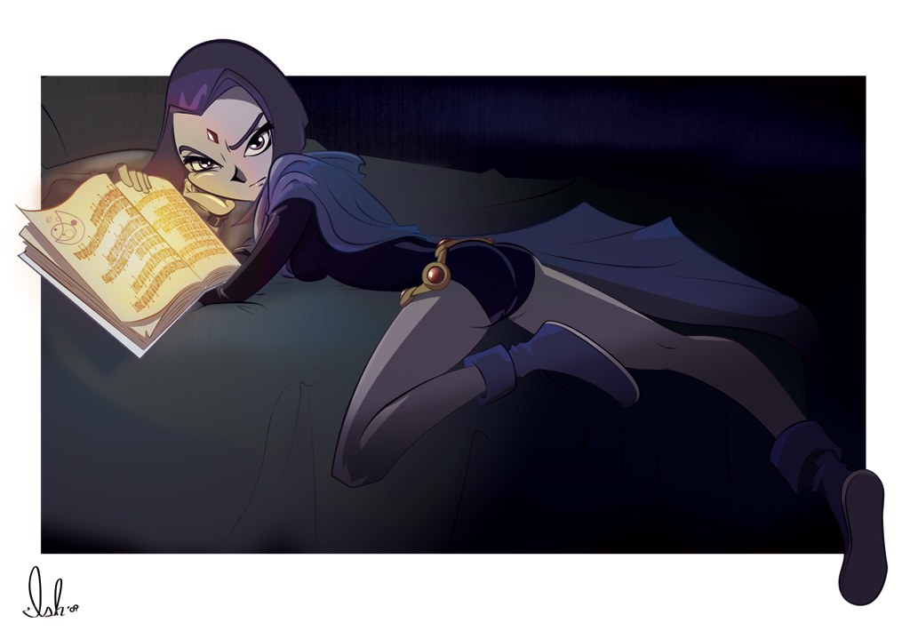 Raven reading a book