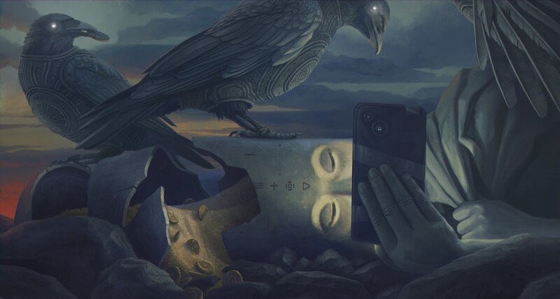 Ravens on Broken Statue