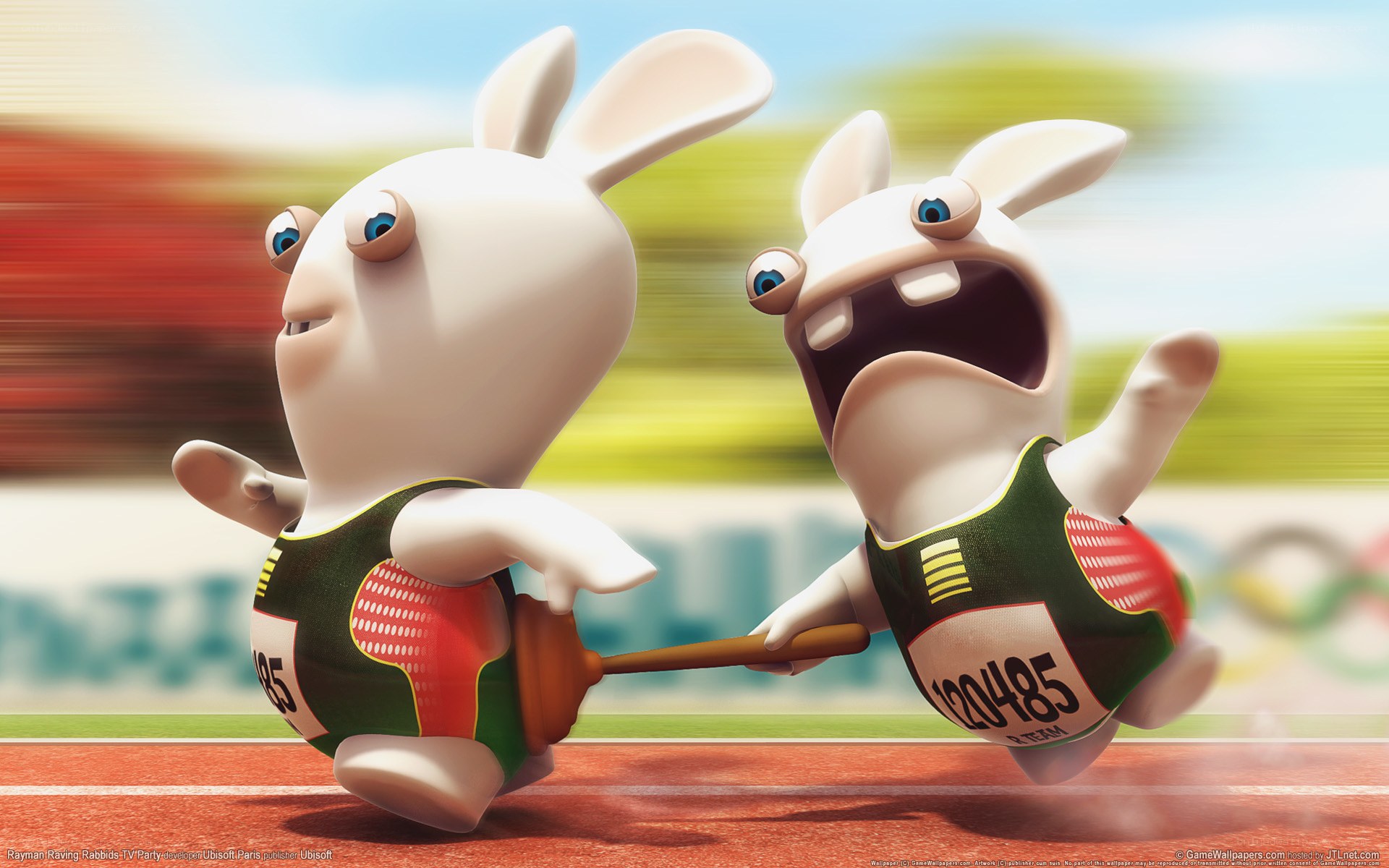 Raving Rabbids running on track