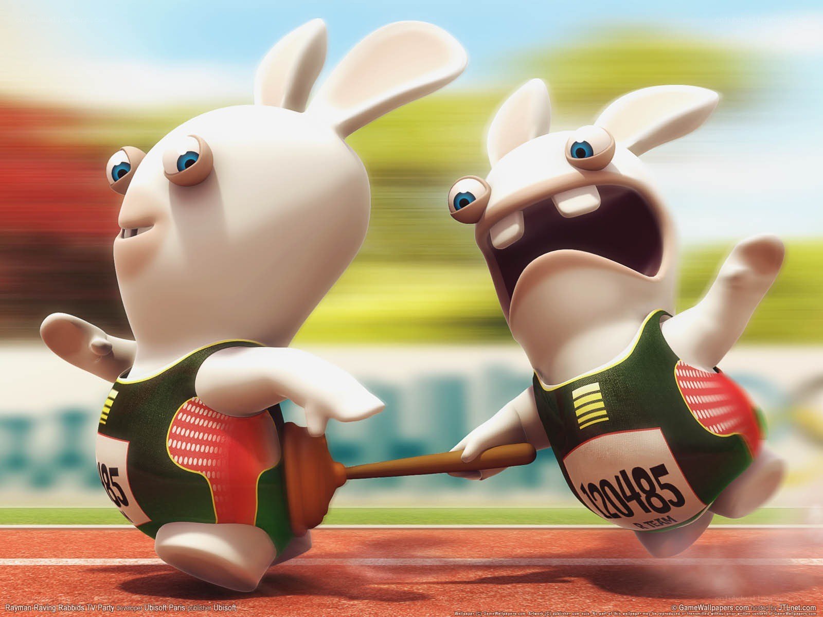 Raving Rabbids running on track