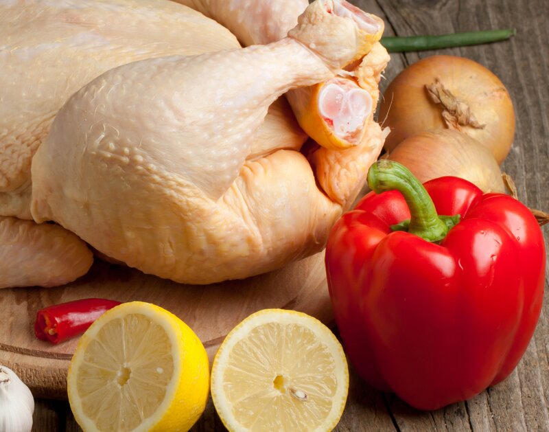 Raw Chicken and Vegetables — Red