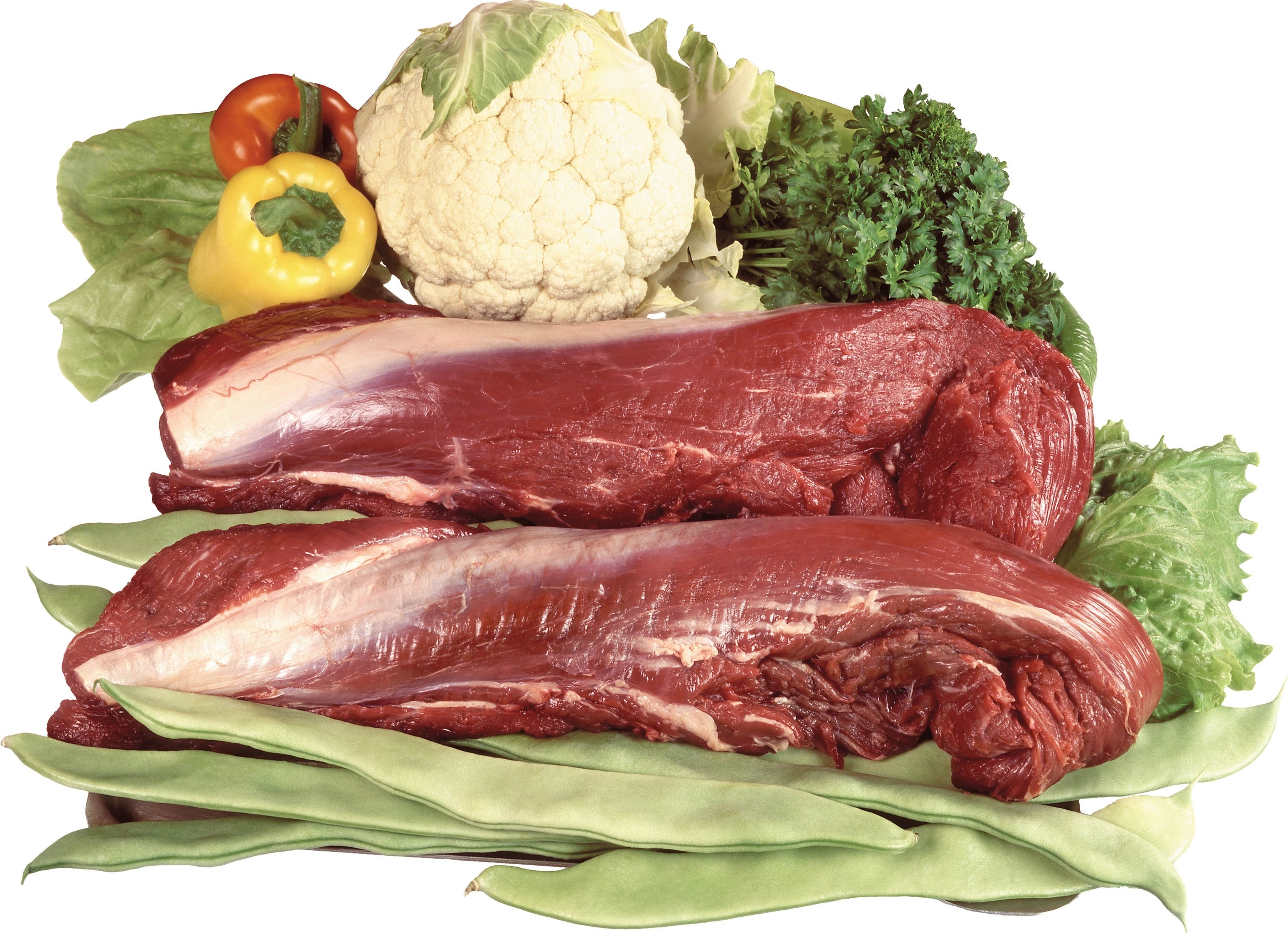 raw meat and fresh vegetables