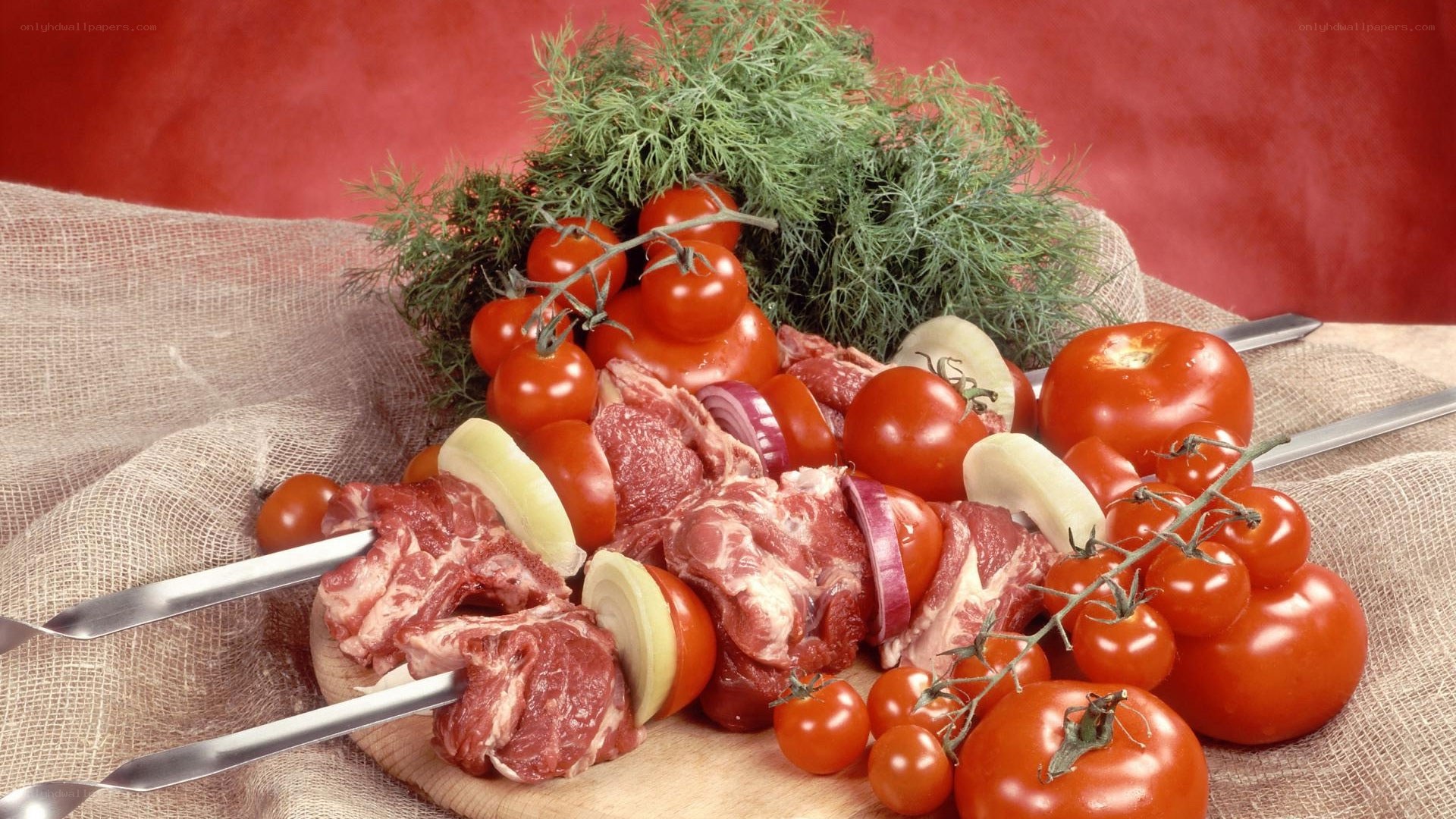 Raw meat and vegetables for skewers