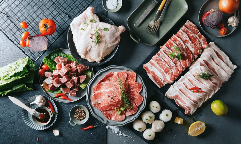 Raw Meats and Vegetables