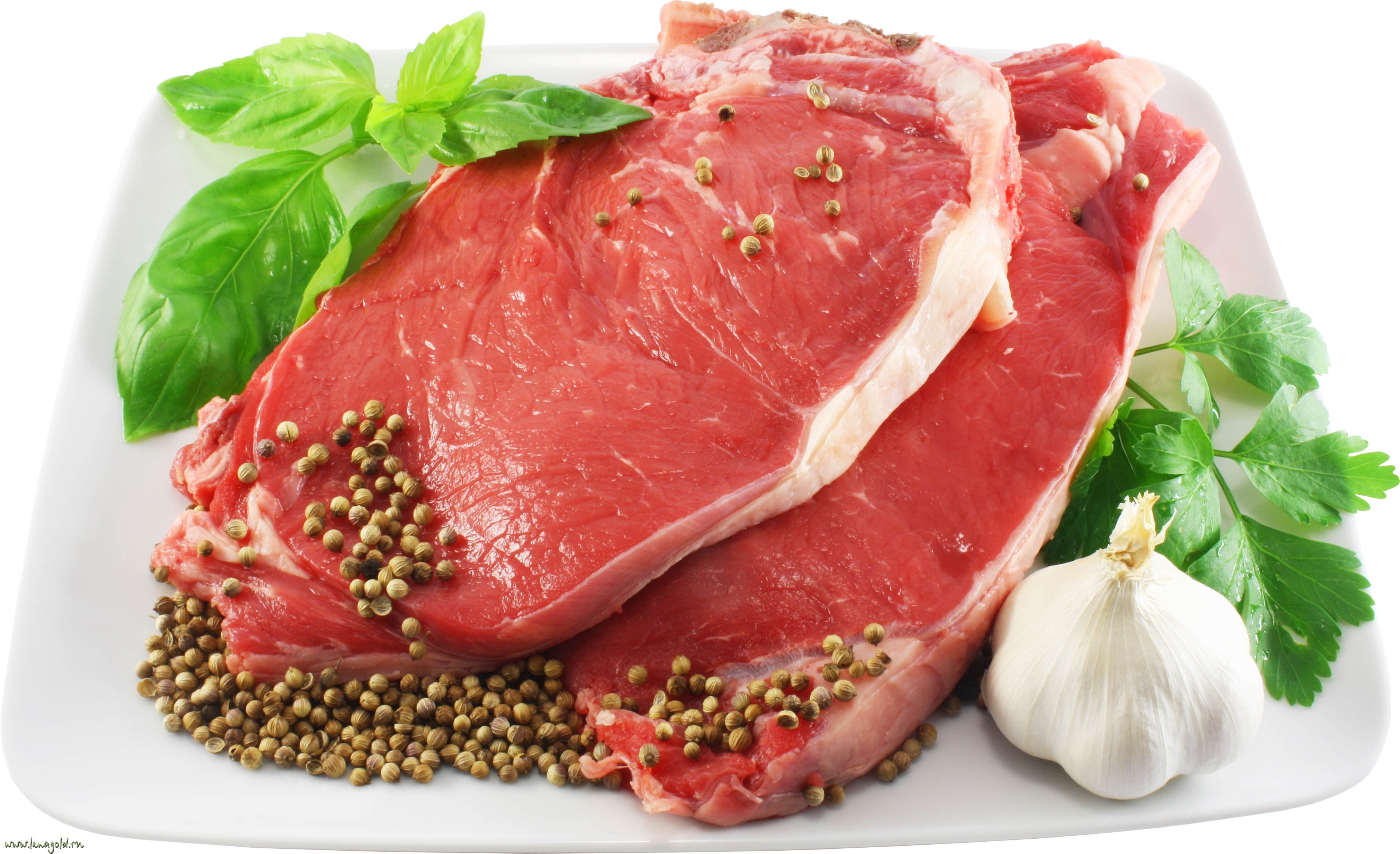 Raw steaks with herbs and spices