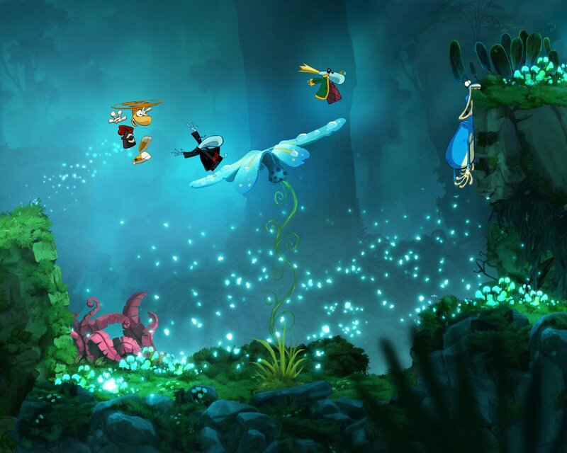 Rayman in a glowing forest