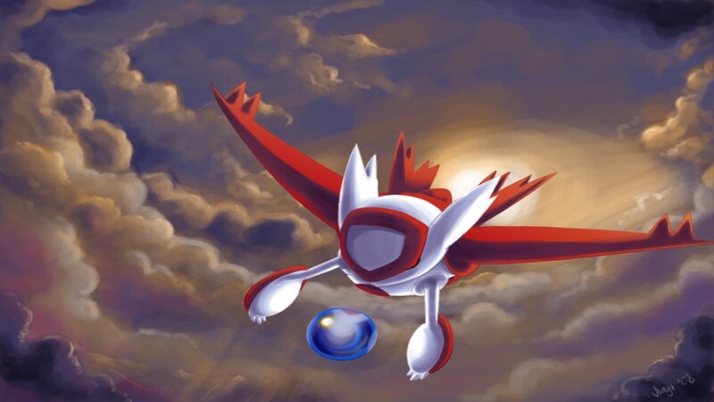 Rayquaza flying through clouds