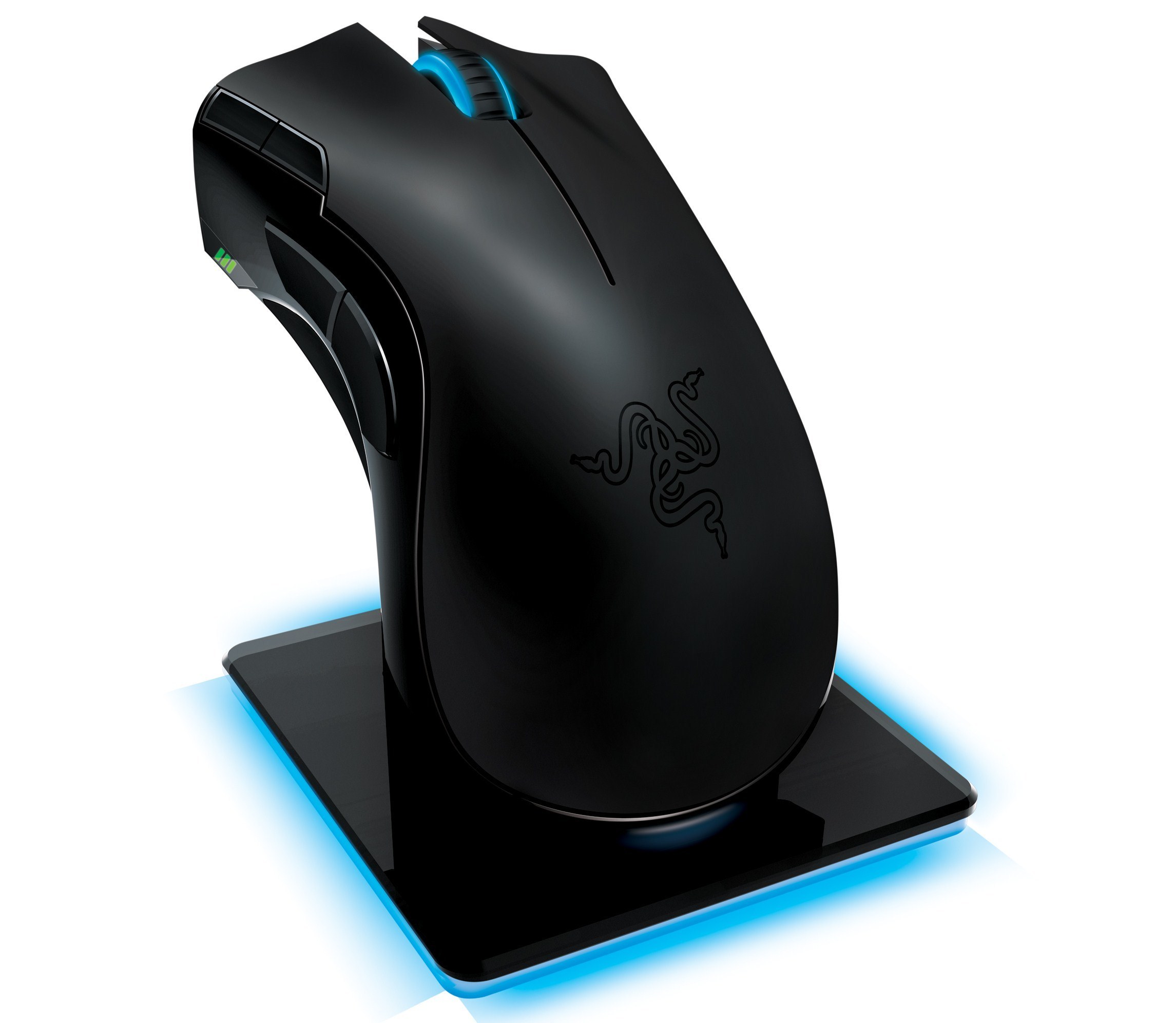Razer gaming mouse on charging dock