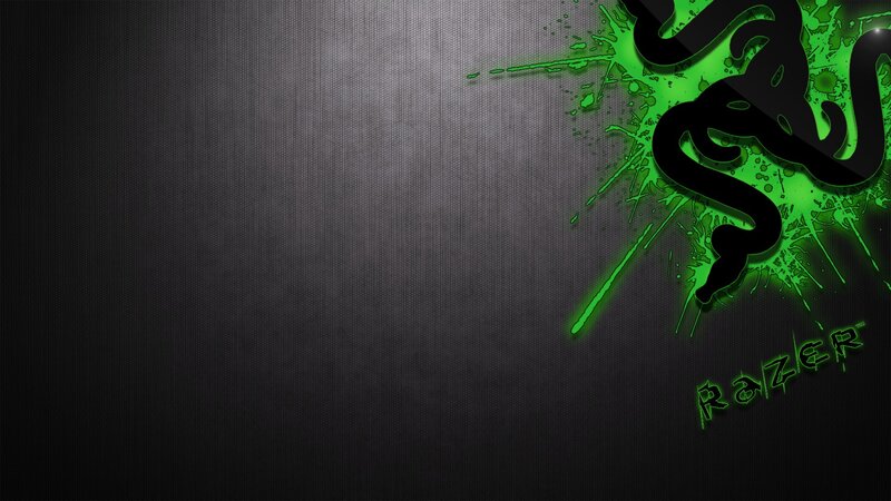 Razer Logo on Dark Background — Black, Digital Art, Green Splatter, Text