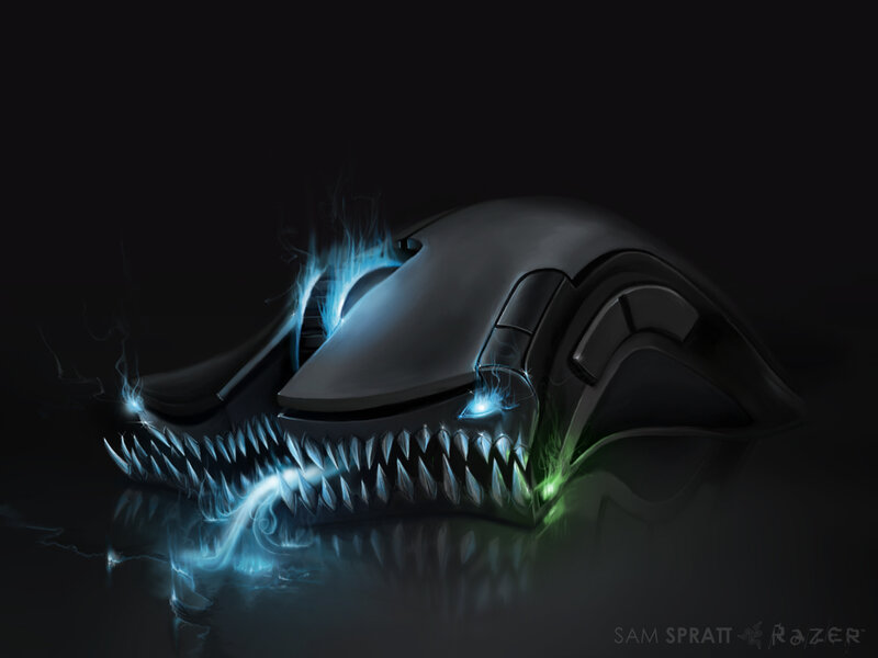Razer mouse with glowing teeth