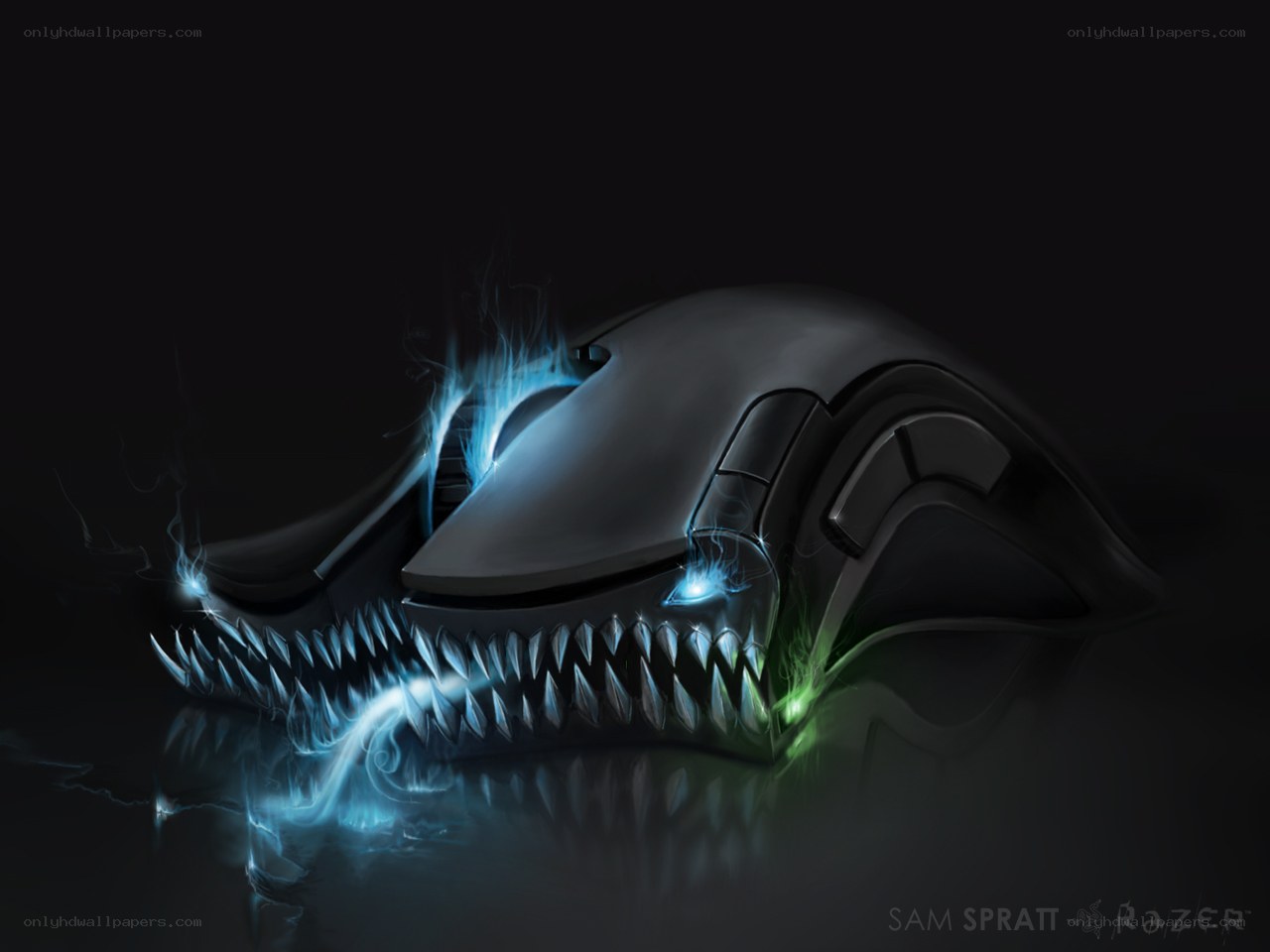 Razer mouse with glowing teeth