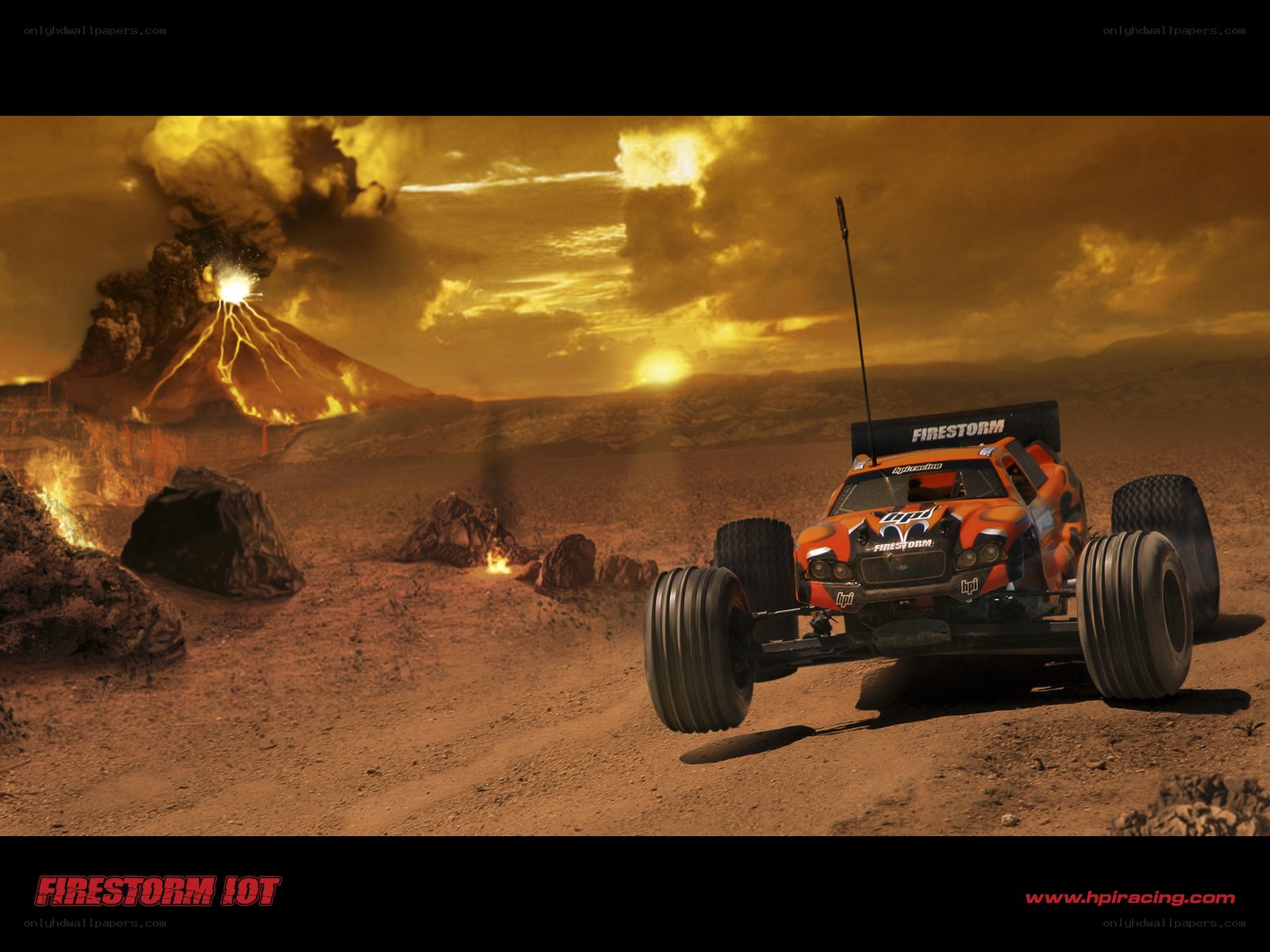 RC car on volcanic terrain