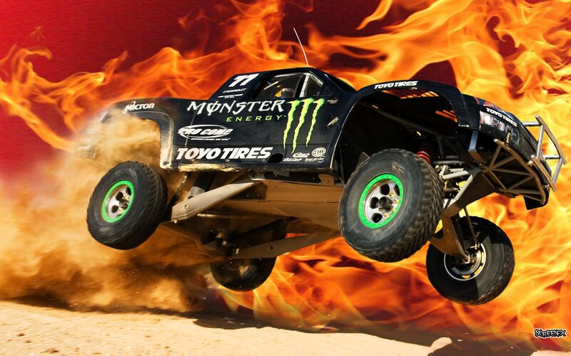 RC truck in mid-air stunt