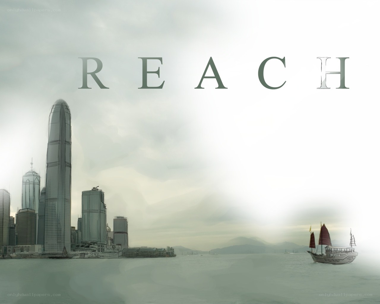 Reach cityscape with sailboat
