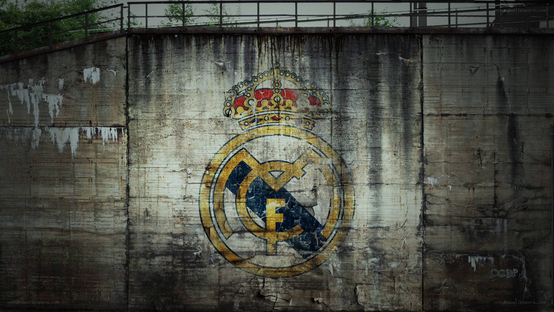 Real Madrid logo on concrete wall
