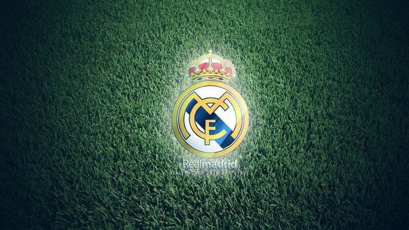 Real Madrid Logo on Grass — Green, Dramatic
